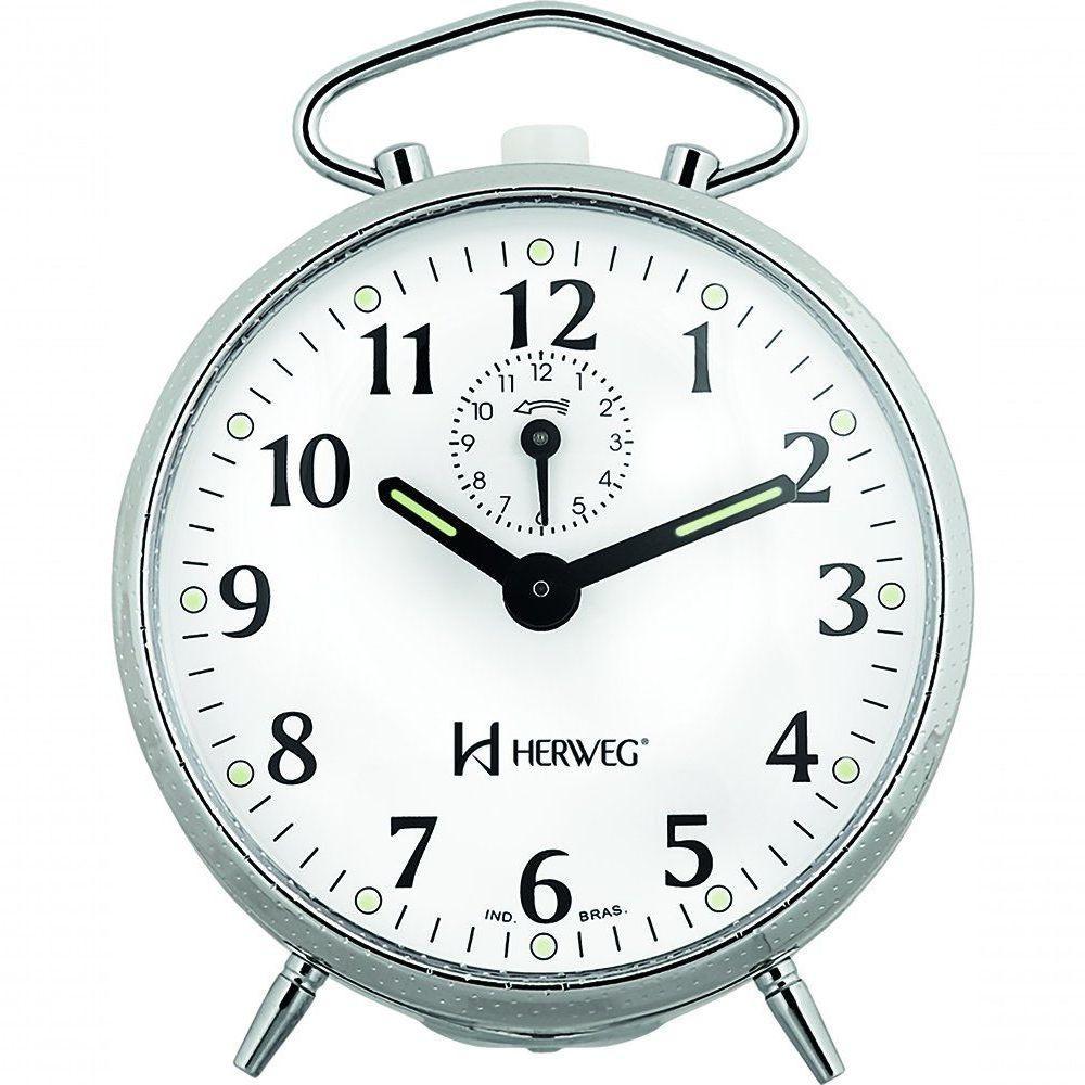 Relógio Despertador Mecânico A Cordas Cromado Herweg 221207 Único - 1