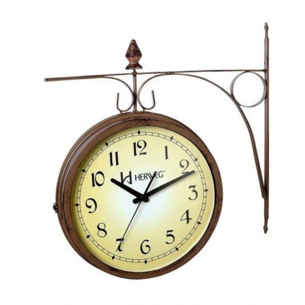 Relógio Parede Herweg 6358 Retrô Dupla Face Tipo Estação Natural Único - 1