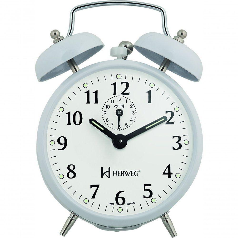 Relógio Despertador Antigo Mecânico De Metal A Cordas Branco Herweg 220021 Único - 1
