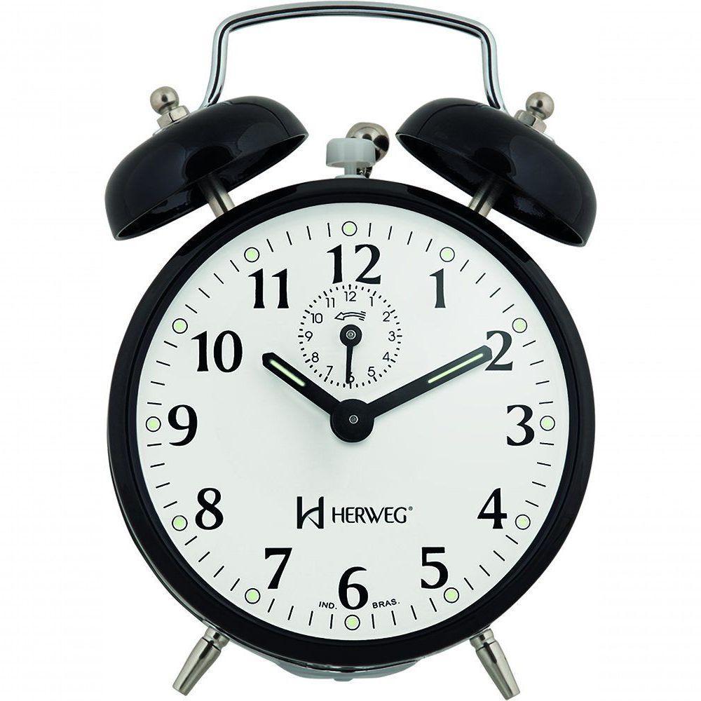 Relógio Despertador Antigo Mecânico De Metal A Cordas Preto Herweg 220034 Único - 1