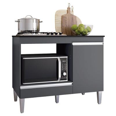 Balcão De Cozinha Para Cooktop E Forno Microondas Carla Cinza - Ajl Móveis