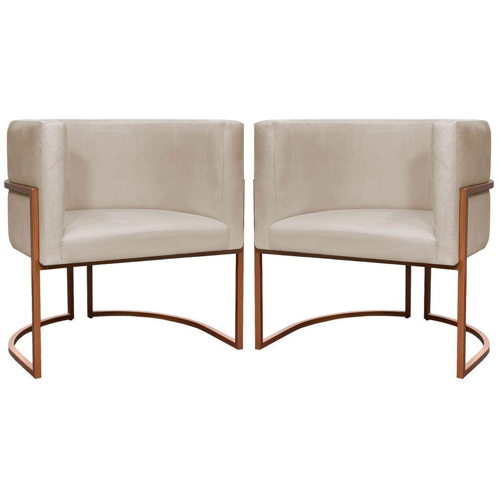 Kit 2 Poltronas Para Sala De Recepção Luna Suede Cores Base De Ferro Bronze - Bege, Suede - 1