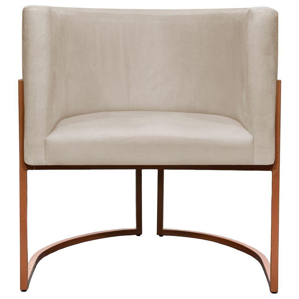 Kit 2 Poltronas Para Sala De Recepção Luna Suede Cores Base De Ferro Bronze - Bege, Suede - 6