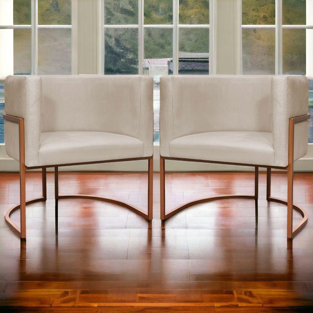 Kit 2 Poltronas Para Sala De Recepção Luna Suede Cores Base De Ferro Bronze - Bege, Suede - 7