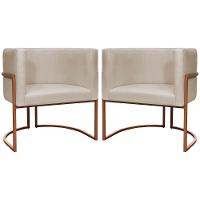 Kit 2 Poltronas Para Sala De Recepção Luna Suede Cores Base De Ferro Bronze - Bege, Suede - 1