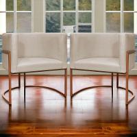 Kit 2 Poltronas Para Sala De Recepção Luna Suede Cores Base De Ferro Bronze - Bege, Suede - 7