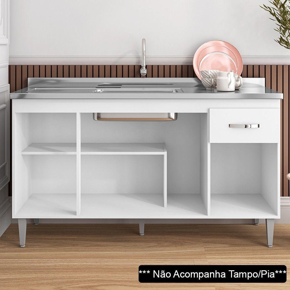 Balcão Gabinete Para Pia Sem Tampo 150cm 4 Portas E 1 Gaveta Flex Gabriela Branco-preto - 4