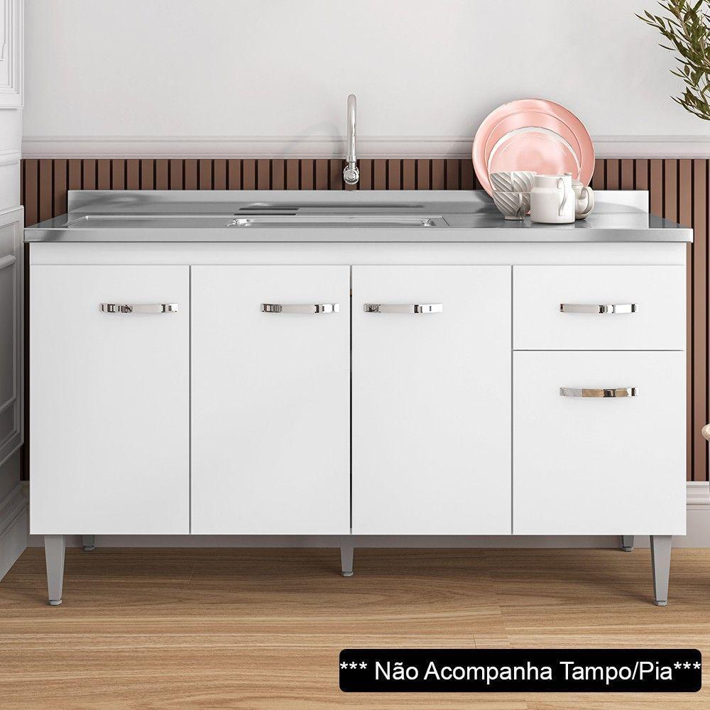 Balcão Gabinete Para Pia Sem Tampo 150cm 4 Portas E 1 Gaveta Flex Gabriela Branco-preto - 8