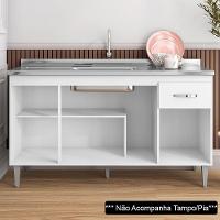 Balcão Gabinete Para Pia Sem Tampo 150cm 4 Portas E 1 Gaveta Flex Gabriela Branco-preto