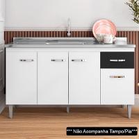 Balcão Gabinete Para Pia Sem Tampo 150cm 4 Portas E 1 Gaveta Flex Gabriela Branco-preto - 6