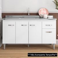 Balcão Gabinete Para Pia Sem Tampo 150cm 4 Portas E 1 Gaveta Flex Gabriela Branco-preto - 8