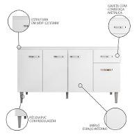 Balcão Gabinete Para Pia Sem Tampo 150cm 4 Portas E 1 Gaveta Flex Gabriela Branco-preto - 9