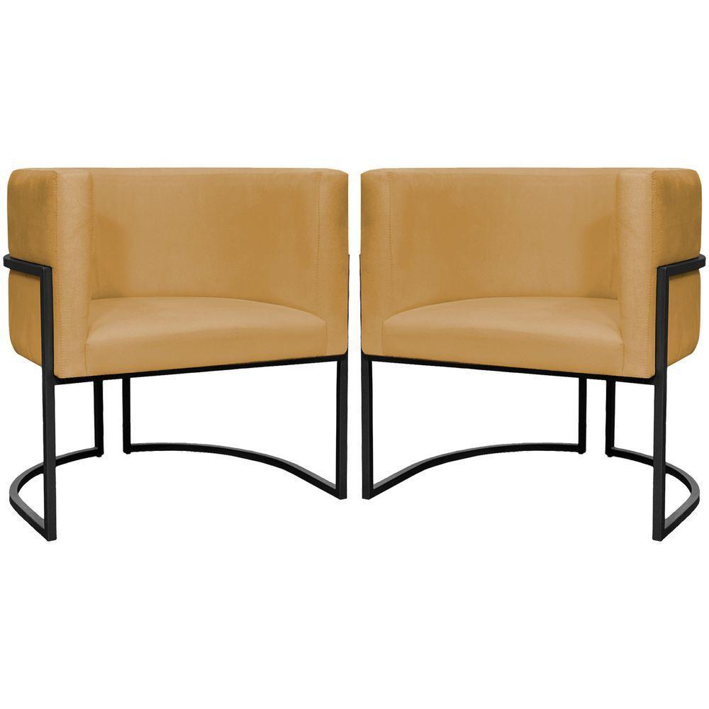 Kit 2 Poltronas Luna Suede Cores Base De Ferro Preta - Mostarda, Suede - 1