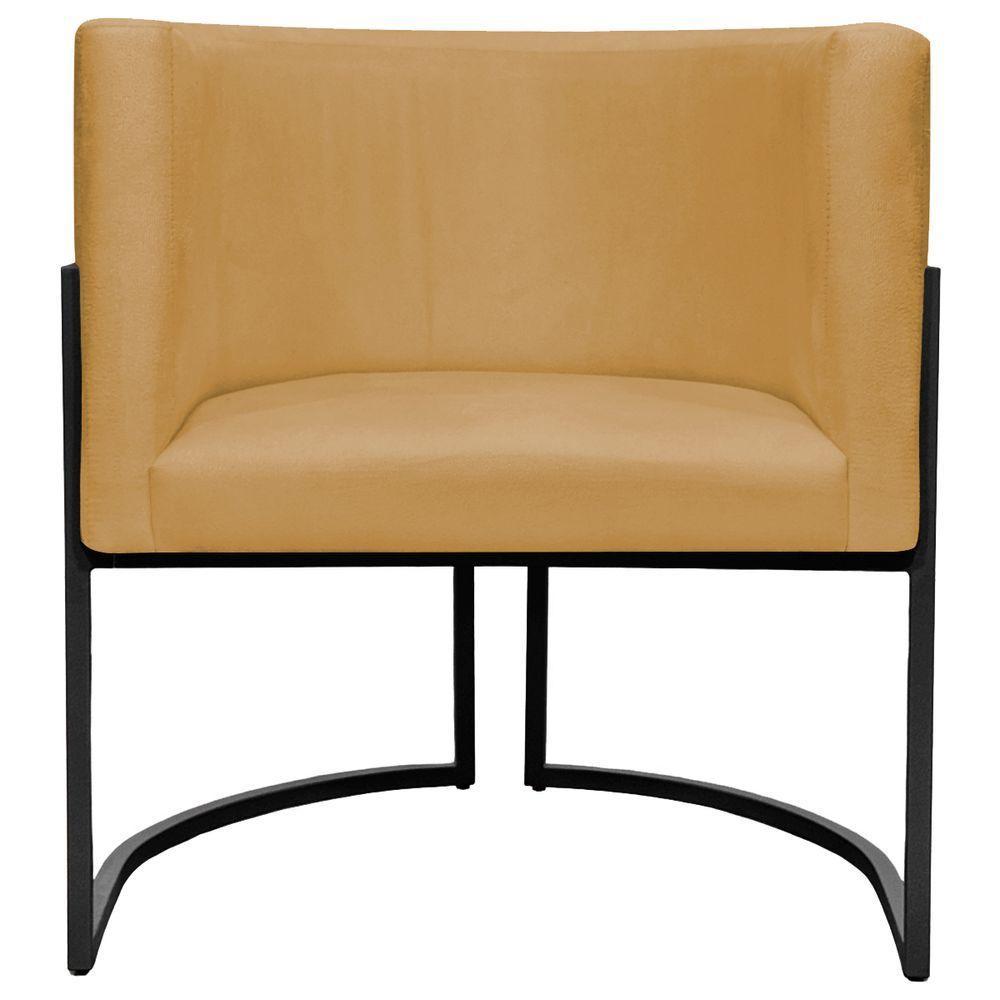 Kit 2 Poltronas Luna Suede Cores Base De Ferro Preta - Mostarda, Suede - 7