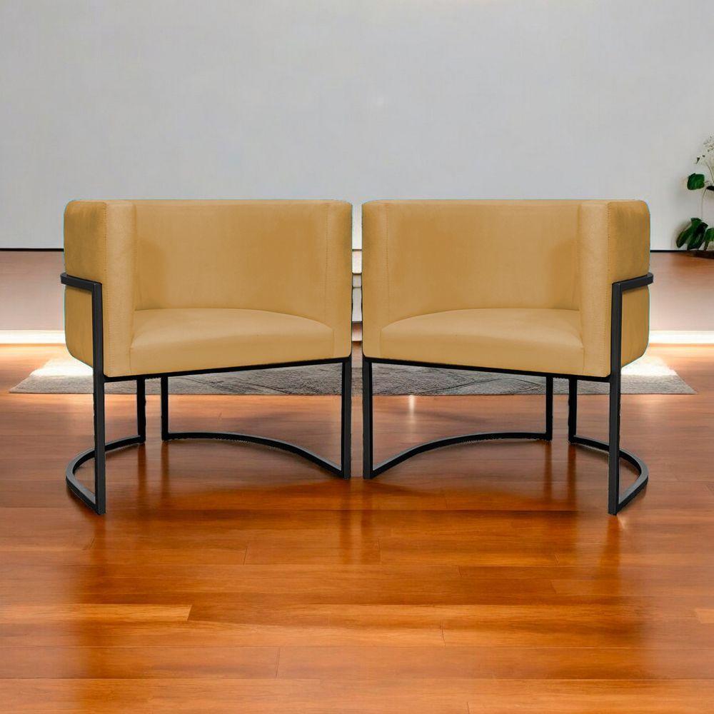 Kit 2 Poltronas Luna Suede Cores Base De Ferro Preta - Mostarda, Suede - 8