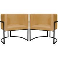 Kit 2 Poltronas Luna Suede Cores Base De Ferro Preta - Mostarda, Suede - 1