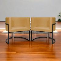 Kit 2 Poltronas Luna Suede Cores Base De Ferro Preta - Mostarda, Suede - 8