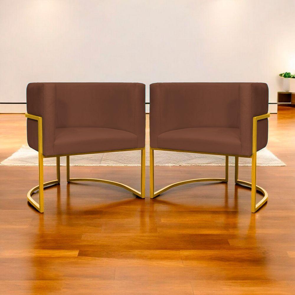 Kit 2 Poltronas Cadeira Para Sala De Luna Suede Cores Base Dourada - Terracota, Suede - 6