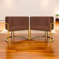 Kit 2 Poltronas Cadeira Para Sala De Luna Suede Cores Base Dourada - Terracota, Suede - 6