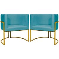 Kit 2 Poltronas Cadeira Para Sala De Luna Suede Cores Base Dourada - Azul-turquesa, Suede - 1