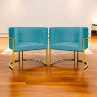 Kit 2 Poltronas Cadeira Para Sala De Luna Suede Cores Base Dourada - Azul-turquesa, Suede - 8