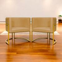 Kit 2 Poltronas Cadeira Para Sala De Luna Suede Cores Base Dourada - Mostarda, Suede - 8