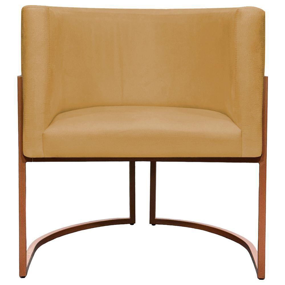 Kit 2 Poltronas Para Sala De Recepção Luna Suede Cores Base De Ferro Bronze - Mostarda, Suede - 7