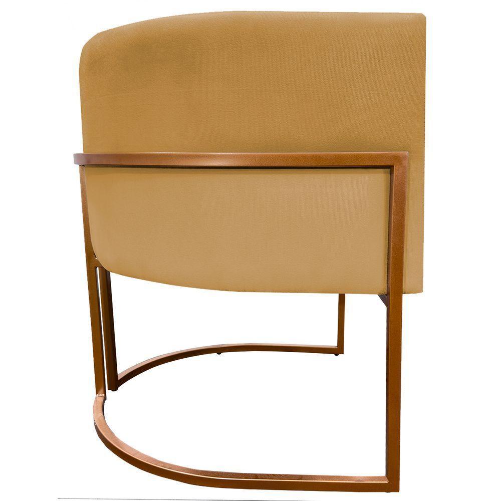 Kit 2 Poltronas Para Sala De Recepção Luna Suede Cores Base De Ferro Bronze - Mostarda, Suede - 9