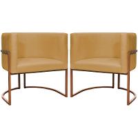 Kit 2 Poltronas Para Sala De Recepção Luna Suede Cores Base De Ferro Bronze - Mostarda, Suede - 1