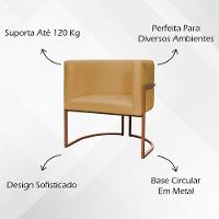 Kit 2 Poltronas Para Sala De Recepção Luna Suede Cores Base De Ferro Bronze - Mostarda, Suede - 5