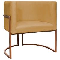 Kit 2 Poltronas Para Sala De Recepção Luna Suede Cores Base De Ferro Bronze - Mostarda, Suede - 6