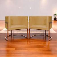 Kit 2 Poltronas Para Sala De Recepção Luna Suede Cores Base De Ferro Bronze - Mostarda, Suede - 8