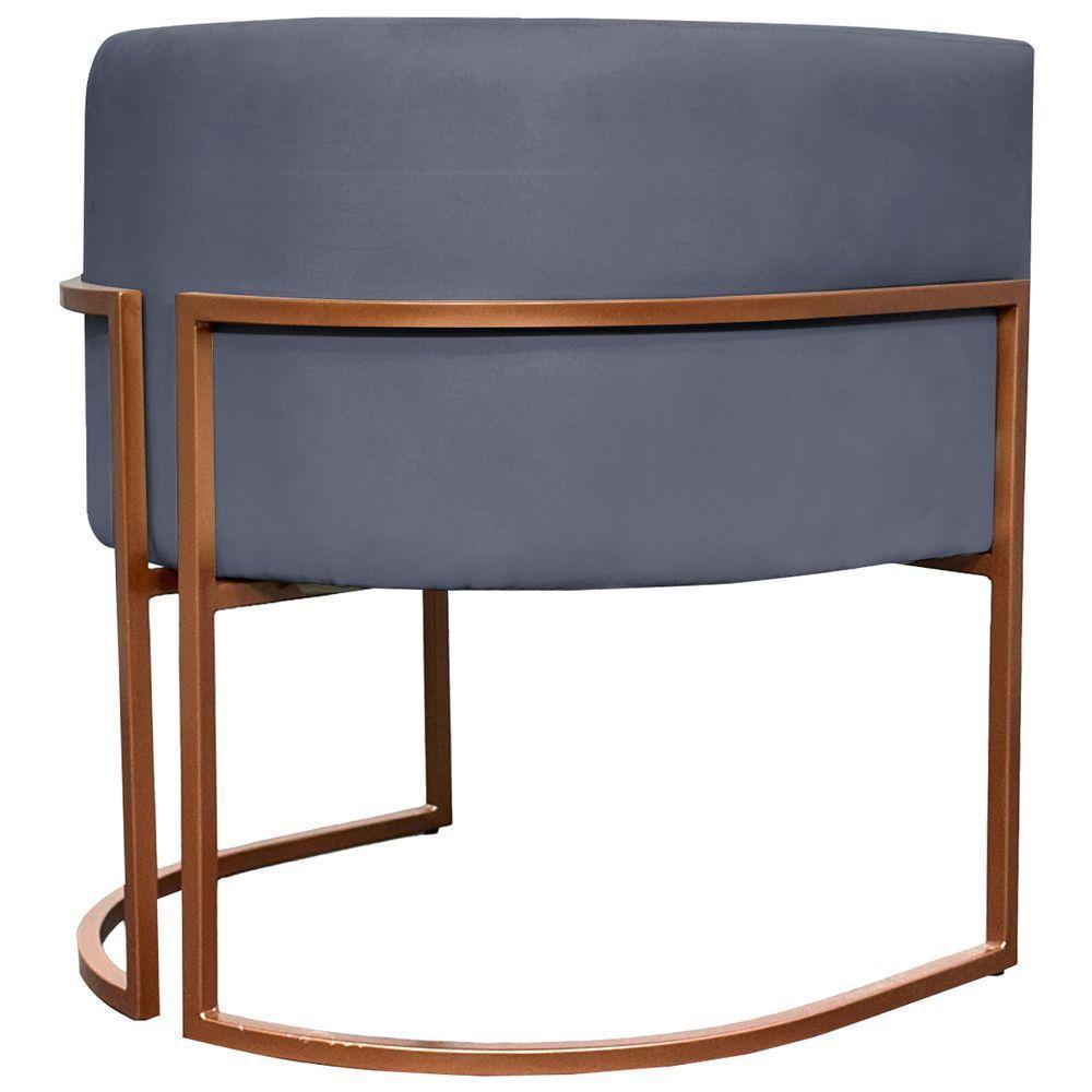 Kit 2 Poltronas Para Sala De Recepção Luna Suede Cores Base De Ferro Bronze - Cinza, Suede - 3