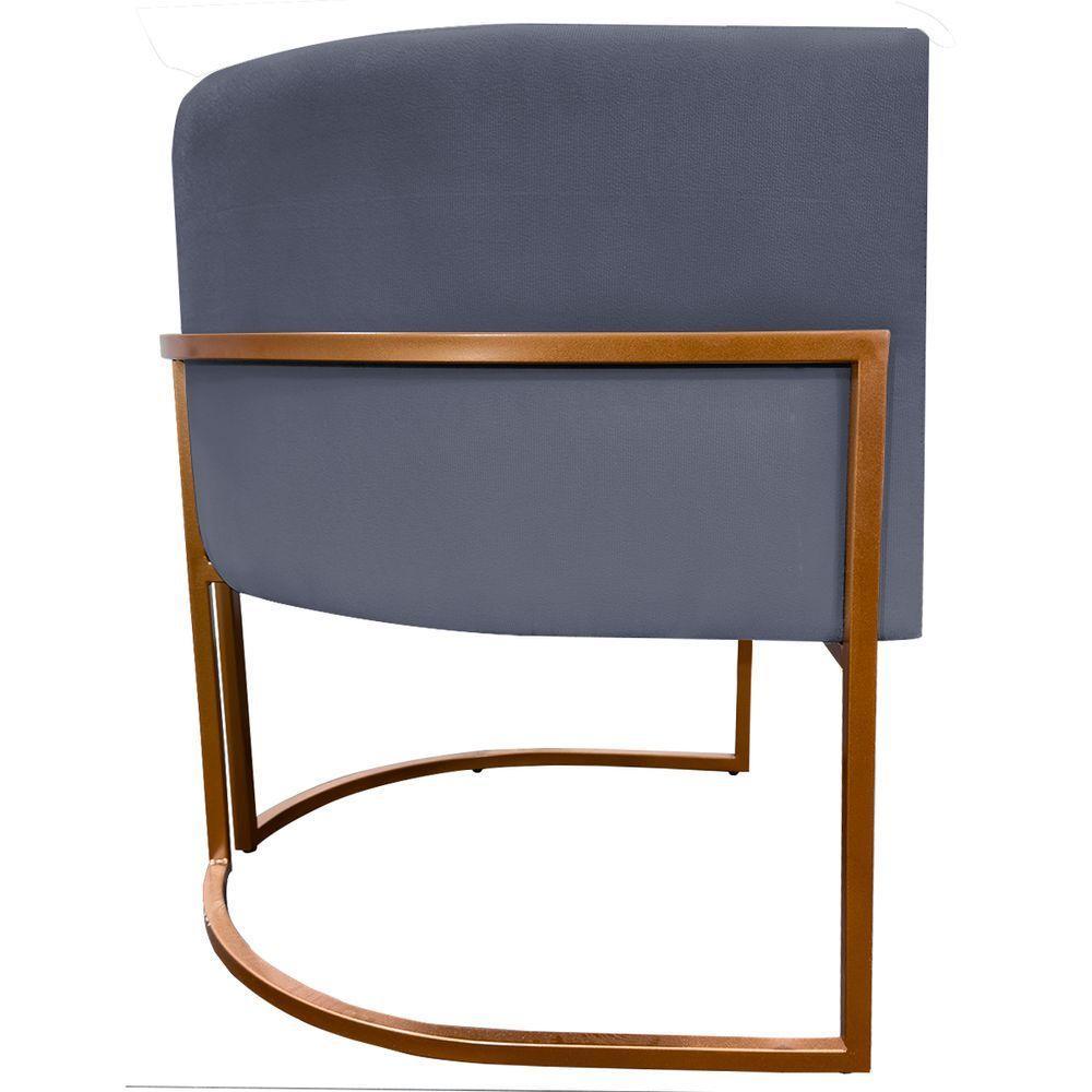 Kit 2 Poltronas Para Sala De Recepção Luna Suede Cores Base De Ferro Bronze - Cinza, Suede - 4