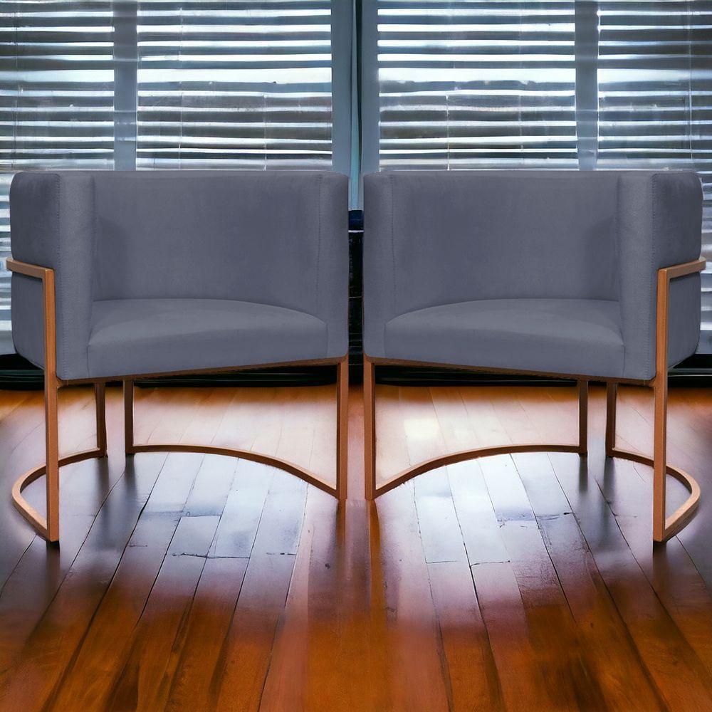 Kit 2 Poltronas Para Sala De Recepção Luna Suede Cores Base De Ferro Bronze - Cinza, Suede - 6