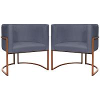 Kit 2 Poltronas Para Sala De Recepção Luna Suede Cores Base De Ferro Bronze - Cinza, Suede - 1