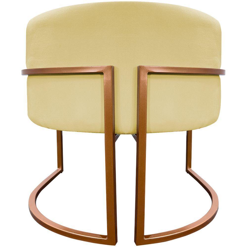 Kit 2 Poltronas Para Sala De Recepção Luna Suede Cores Base De Ferro Bronze - Amarelo, Suede - 3