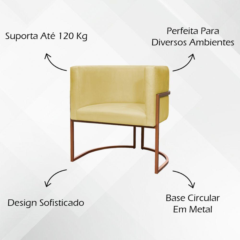 Kit 2 Poltronas Para Sala De Recepção Luna Suede Cores Base De Ferro Bronze - Amarelo, Suede - 5