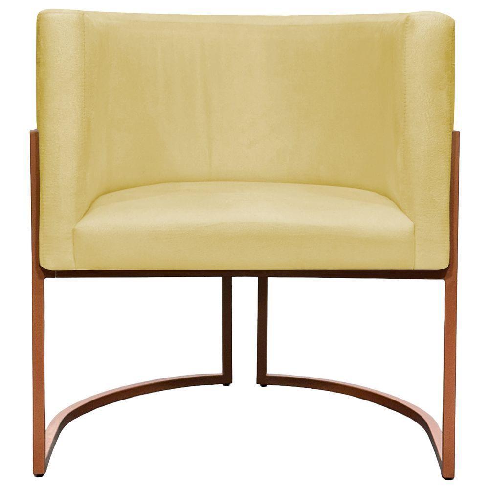 Kit 2 Poltronas Para Sala De Recepção Luna Suede Cores Base De Ferro Bronze - Amarelo, Suede - 7