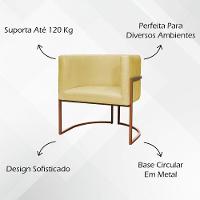 Kit 2 Poltronas Para Sala De Recepção Luna Suede Cores Base De Ferro Bronze - Amarelo, Suede - 5