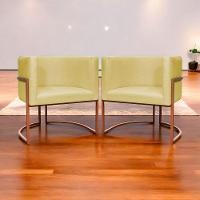 Kit 2 Poltronas Para Sala De Recepção Luna Suede Cores Base De Ferro Bronze - Amarelo, Suede - 8