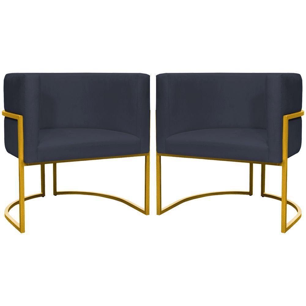 Kit 2 Poltronas Cadeira Para Sala De Luna Suede Cores Base Dourada - Preto, Suede - 1