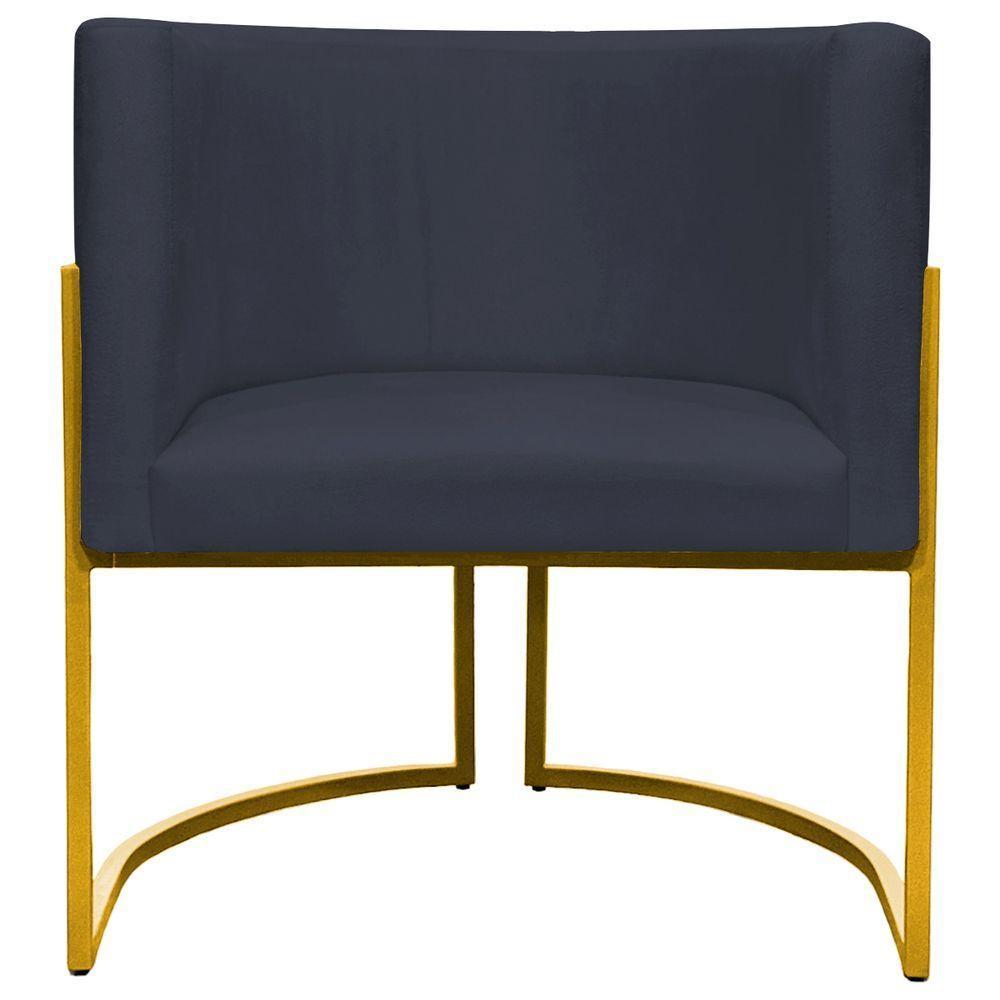 Kit 2 Poltronas Cadeira Para Sala De Luna Suede Cores Base Dourada - Preto, Suede - 6