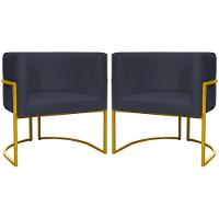 Kit 2 Poltronas Cadeira Para Sala De Luna Suede Cores Base Dourada - Preto, Suede - 1