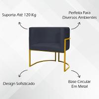 Kit 2 Poltronas Cadeira Para Sala De Luna Suede Cores Base Dourada - Preto, Suede - 5
