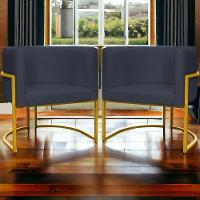 Kit 2 Poltronas Cadeira Para Sala De Luna Suede Cores Base Dourada - Preto, Suede - 7