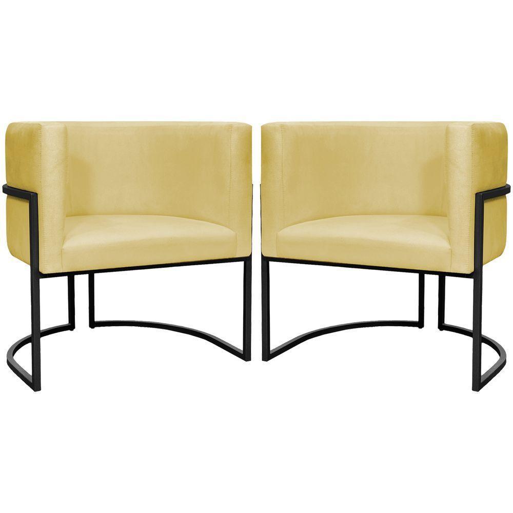 Kit 2 Poltronas Luna Suede Cores Base De Ferro Preta - Amarelo, Suede - 1