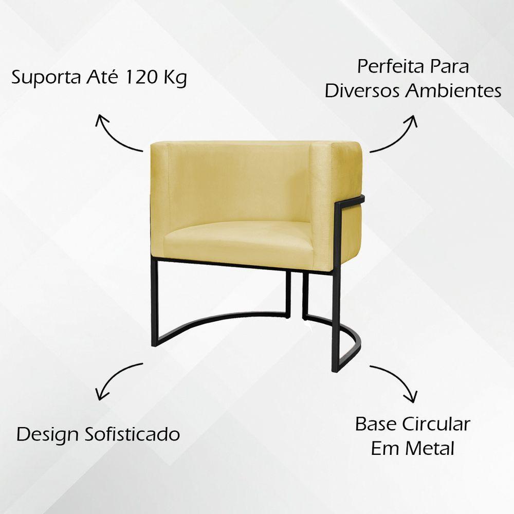 Kit 2 Poltronas Luna Suede Cores Base De Ferro Preta - Amarelo, Suede - 9