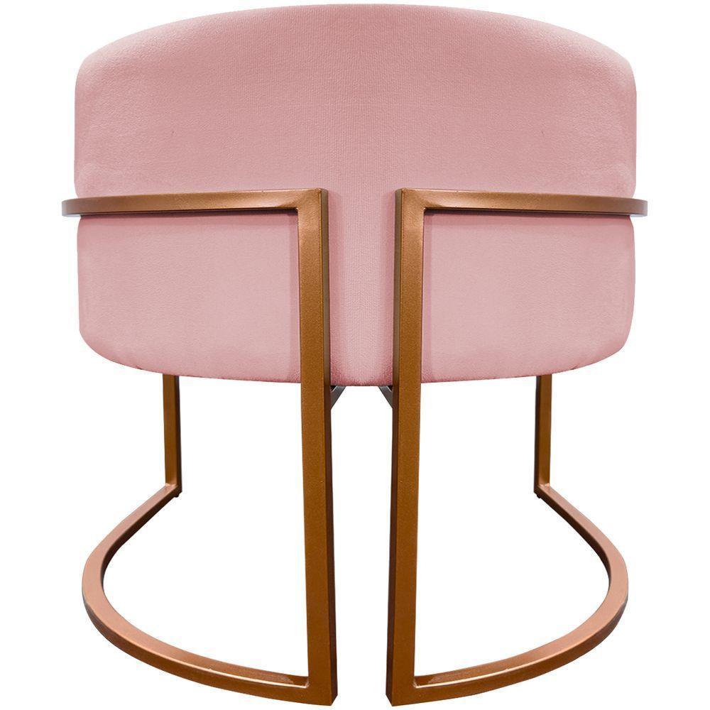 Kit 2 Poltronas Para Sala De Recepção Luna Suede Cores Base De Ferro Bronze - Rosê, Suede - 3