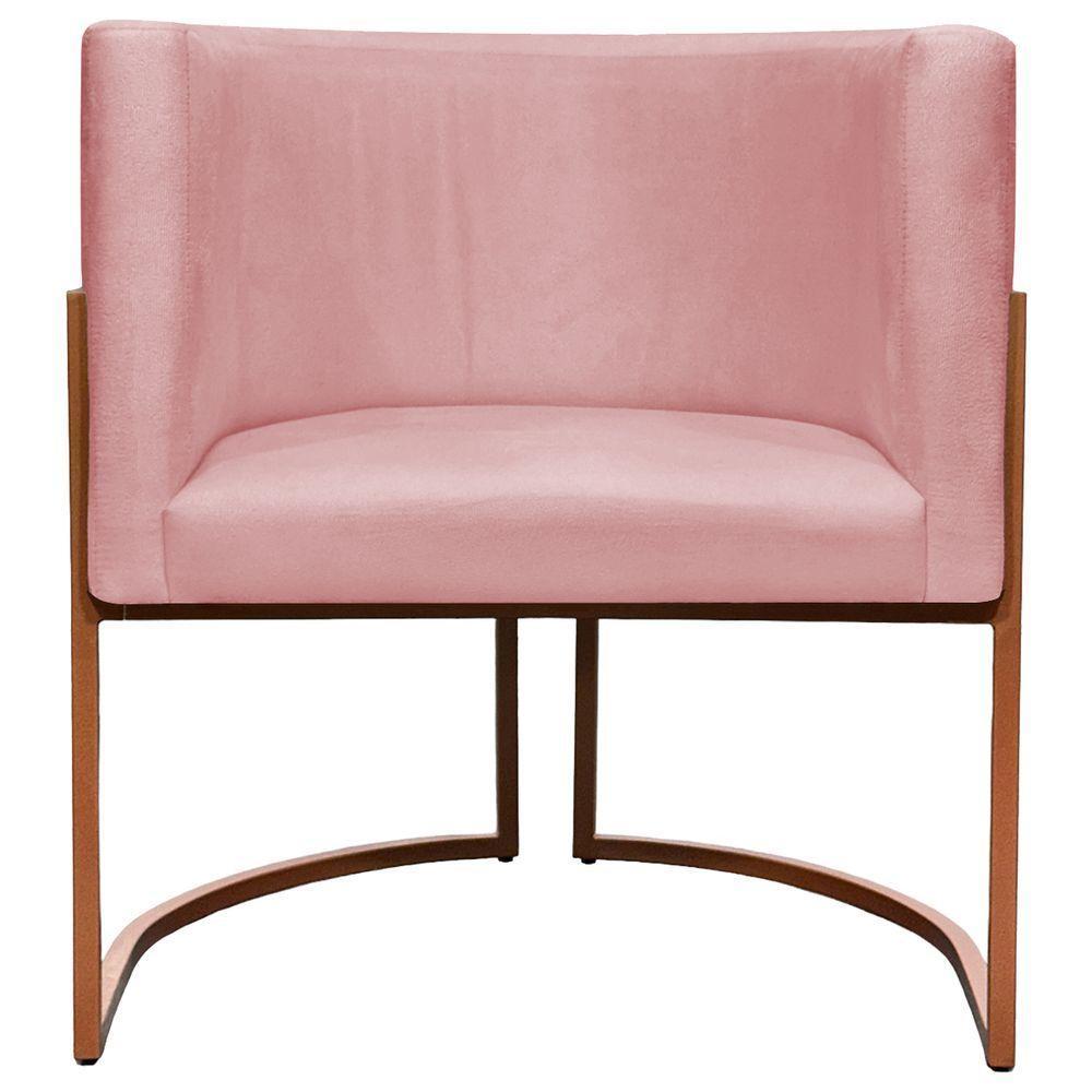 Kit 2 Poltronas Para Sala De Recepção Luna Suede Cores Base De Ferro Bronze - Rosê, Suede - 5